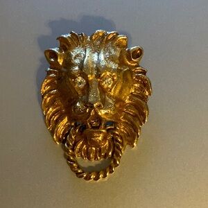 Gold Lion Head Brooch